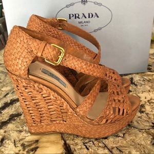 Prada woven wedge platform sandals size 38